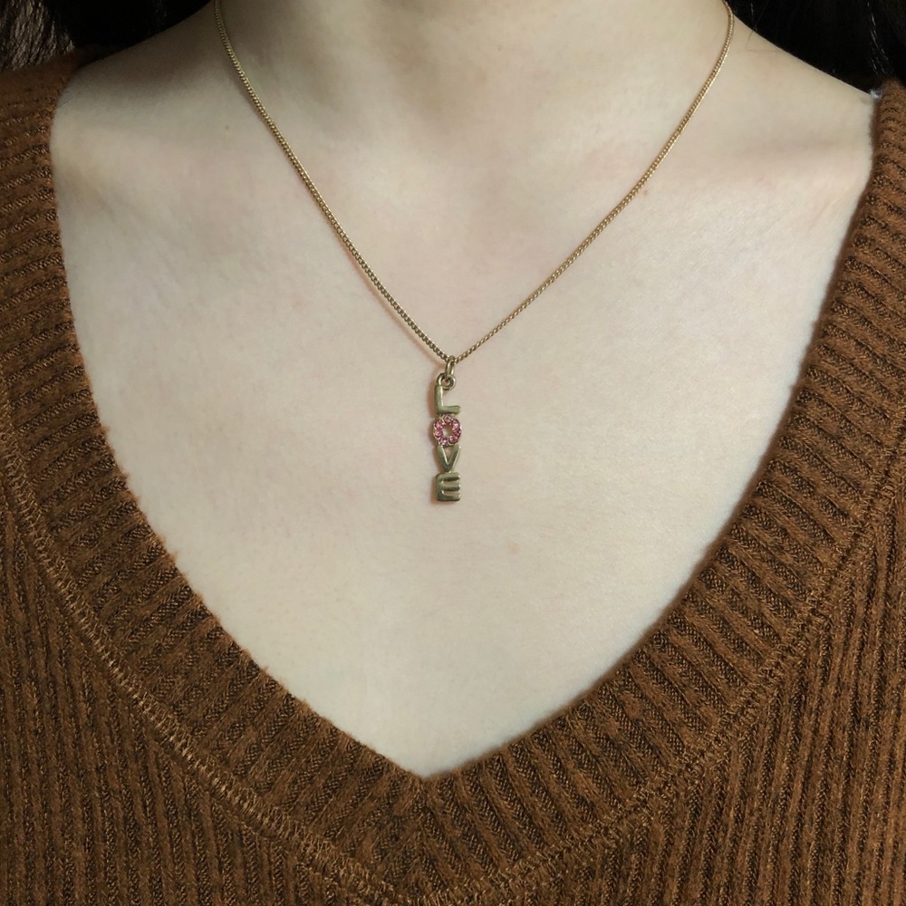 LOVE necklace w/ pink jewels.